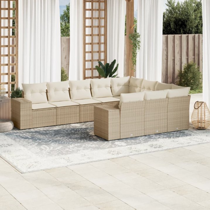 vidaXL 10-tlg. Garten-Sofagarnitur mit Kissen Schwarz Poly Rattan