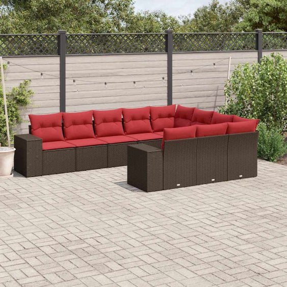 vidaXL 10-teiliges Gartensofa-Set mit Kissen, schwarzes Polyrattan