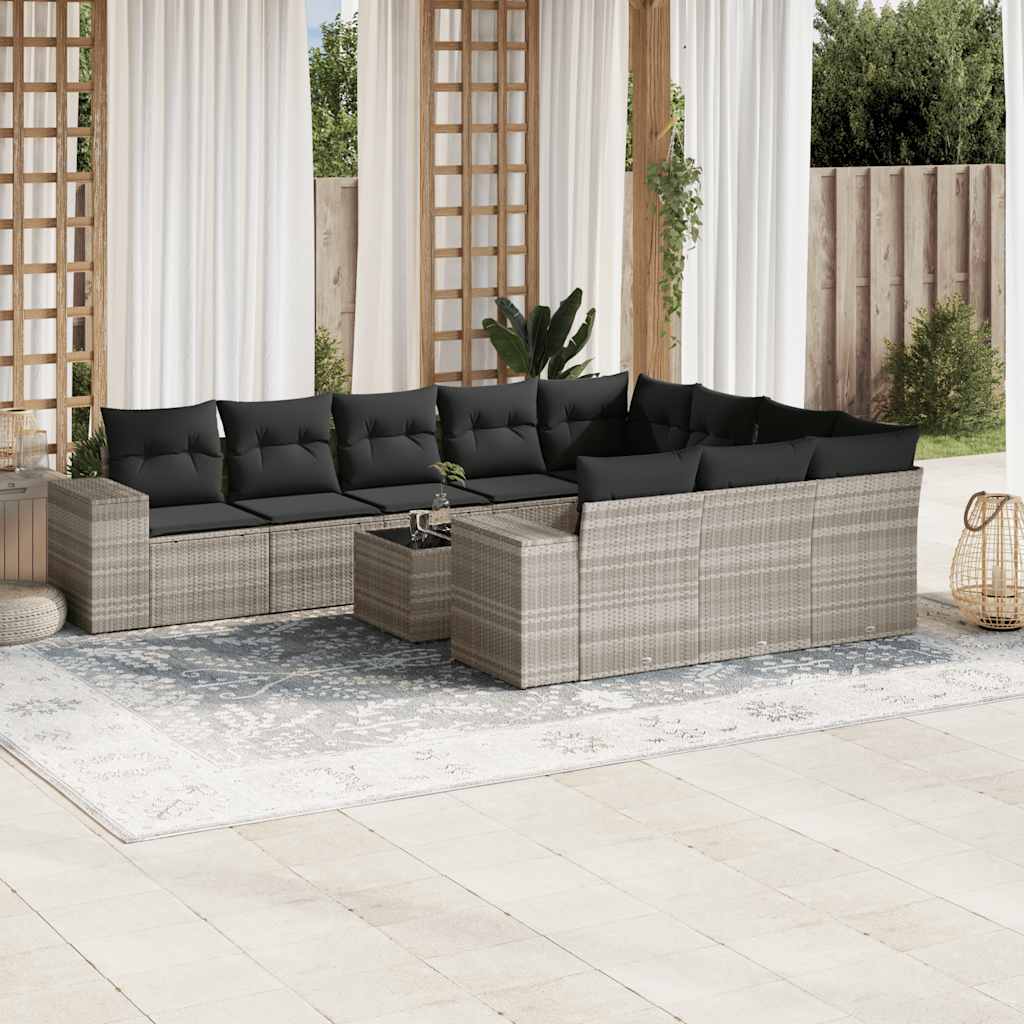 vidaXL 10-tlg. Garten-Sofagarnitur mit Kissen Schwarz Poly Rattan
