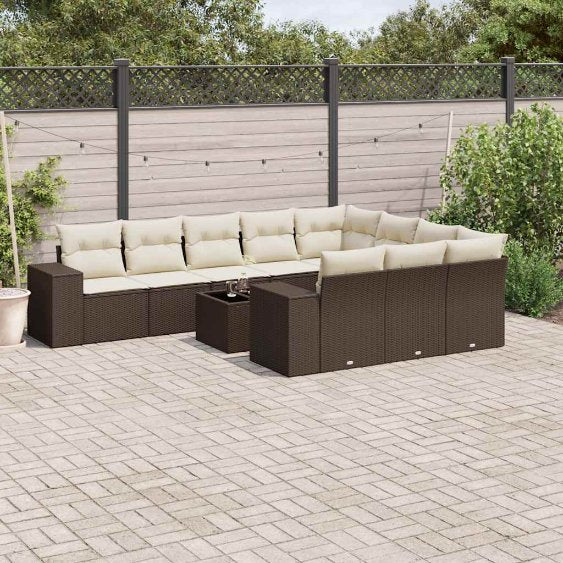 vidaXL 10-tlg. Garten-Sofagarnitur mit Kissen Schwarz Poly Rattan