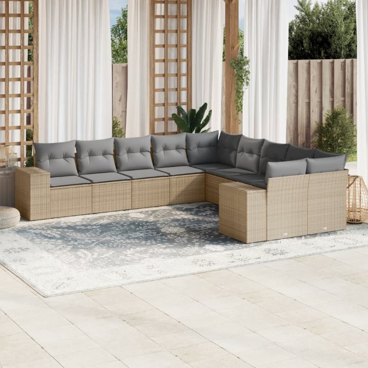 vidaXL 10-tlg. Garten-Sofagarnitur mit Kissen Schwarz Poly Rattan