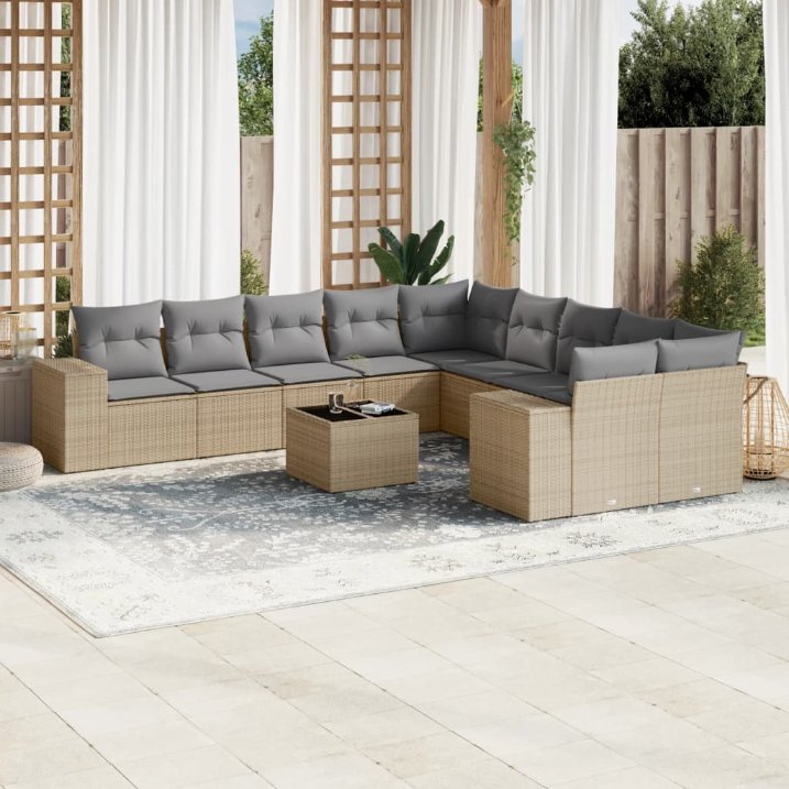 vidaXL 10-tlg. Garten-Sofagarnitur mit Kissen Schwarz Poly Rattan