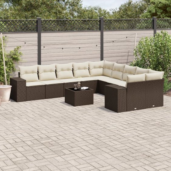 vidaXL 10-tlg. Garten-Sofagarnitur mit Kissen Schwarz Poly Rattan