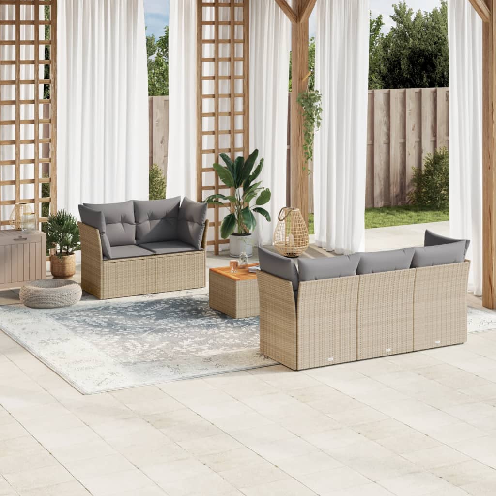 6-tlg. Garten-Sofagarnitur mit Kissen Schwarz Poly Rattan
