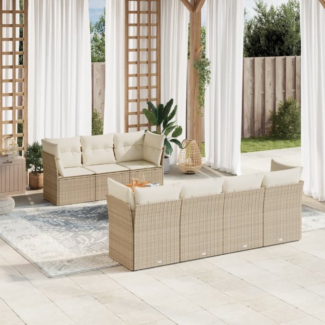 8-tlg. Garten-Sofagarnitur mit Kissen Schwarz Poly Rattan