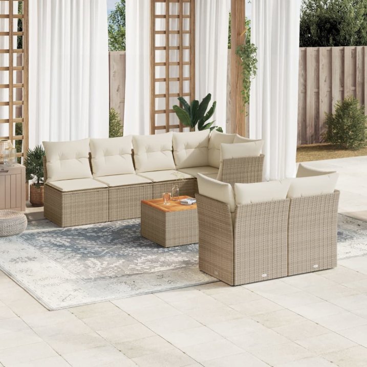 8-tlg. Garten-Sofagarnitur mit Kissen Schwarz Poly Rattan