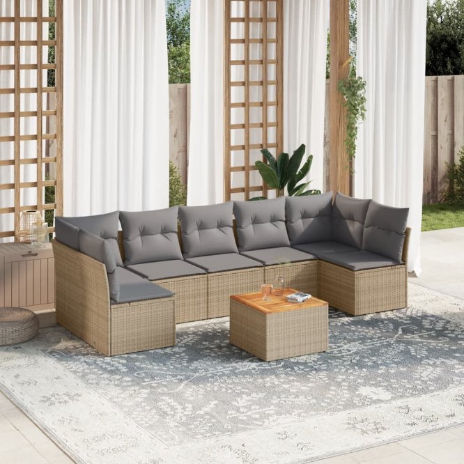 8-tlg. Garten-Sofagarnitur mit Kissen Schwarz Poly Rattan