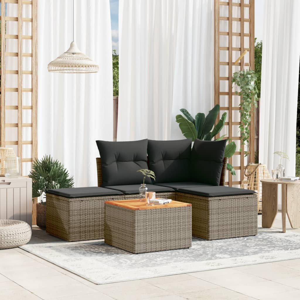 5-tlg. Garten-Sofagarnitur mit Kissen Schwarz Poly Rattan