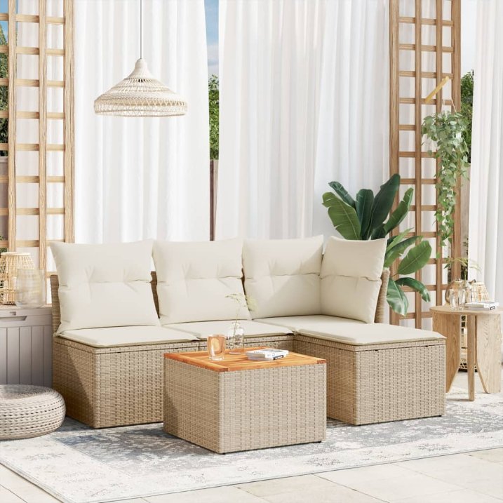 5-tlg. Garten-Sofagarnitur mit Kissen Schwarz Poly Rattan