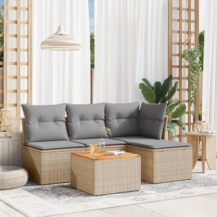 5-tlg. Garten-Sofagarnitur mit Kissen Schwarz Poly Rattan