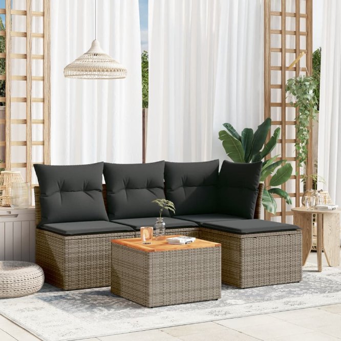 5-tlg. Garten-Sofagarnitur mit Kissen Schwarz Poly Rattan