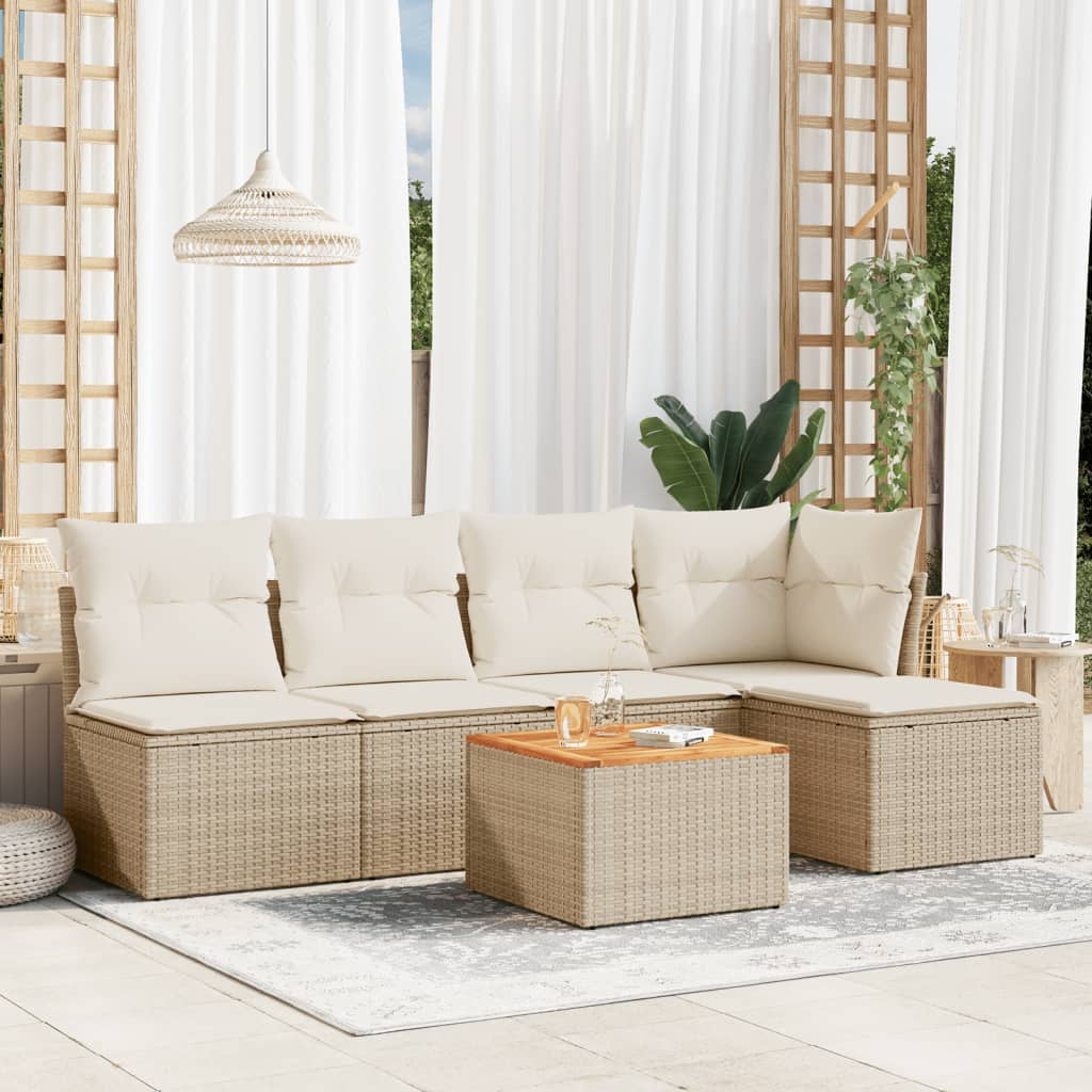 6-tlg. Garten-Sofagarnitur mit Kissen Schwarz Poly Rattan