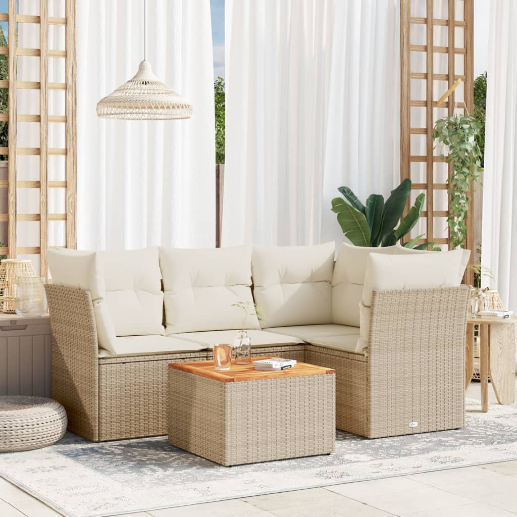 5-tlg. Garten-Sofagarnitur mit Kissen Schwarz Poly Rattan