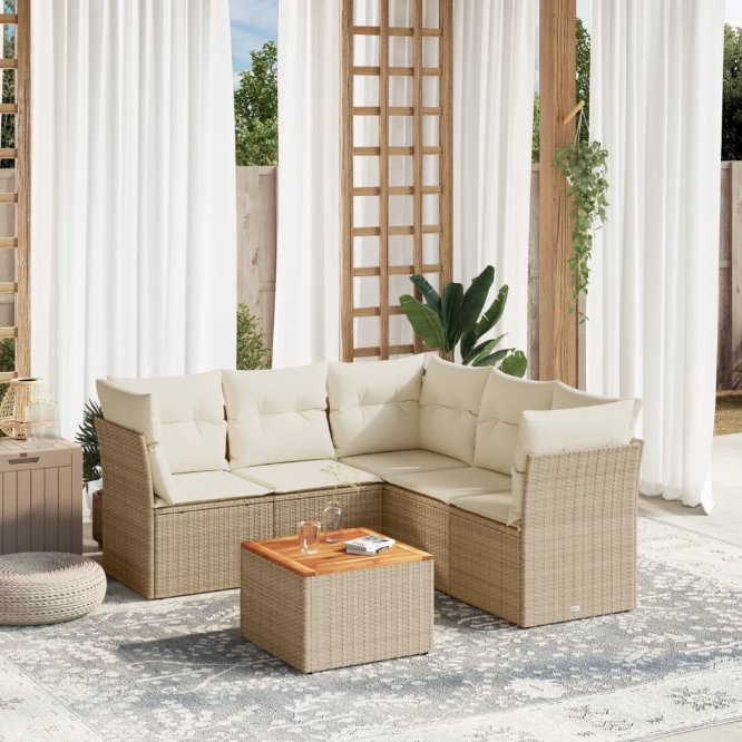 6-tlg. Garten-Sofagarnitur mit Kissen Schwarz Poly Rattan