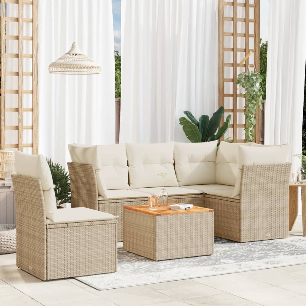 6-tlg. Garten-Sofagarnitur mit Kissen Schwarz Poly Rattan