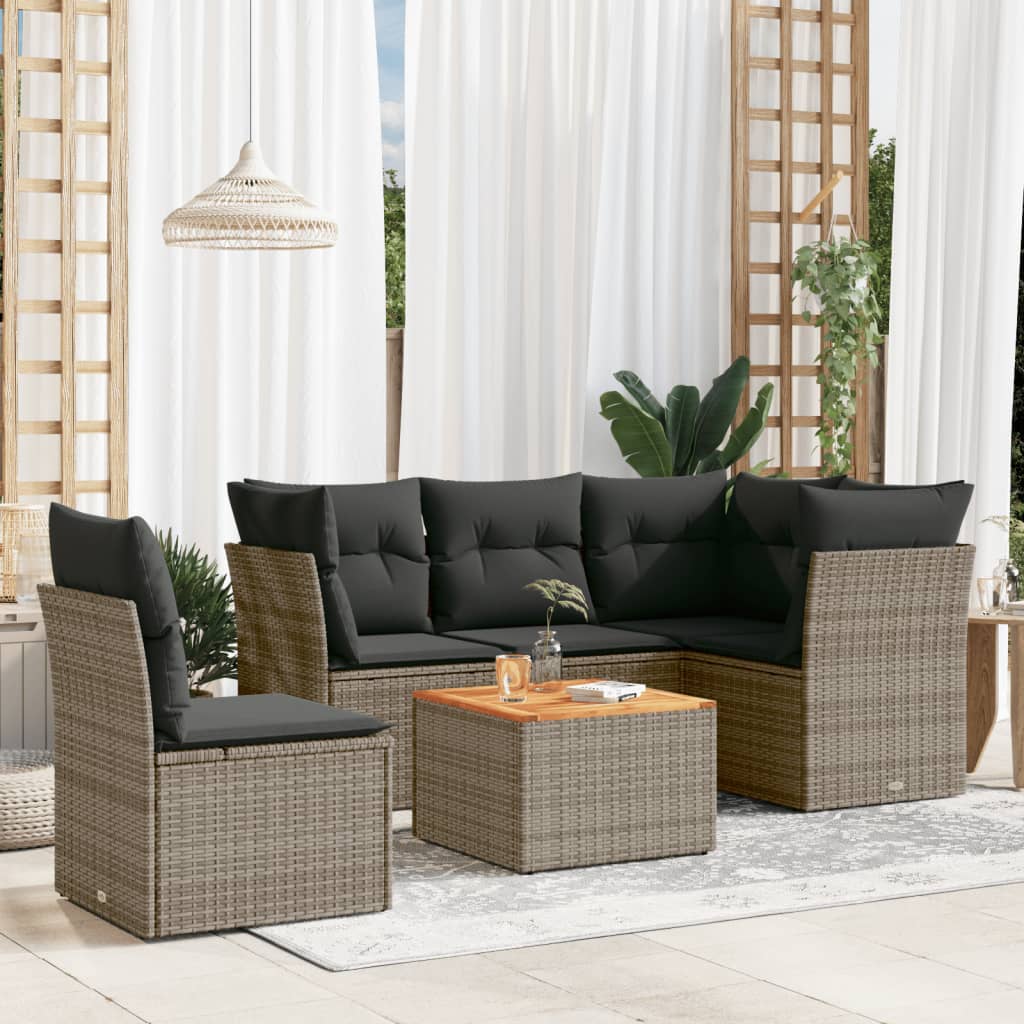 6-tlg. Garten-Sofagarnitur mit Kissen Schwarz Poly Rattan