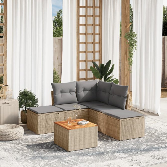 6-tlg. Garten-Sofagarnitur mit Kissen Schwarz Poly Rattan