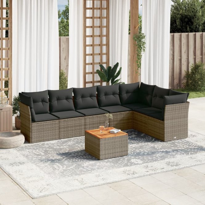 8-tlg. Garten-Sofagarnitur mit Kissen Schwarz Poly Rattan