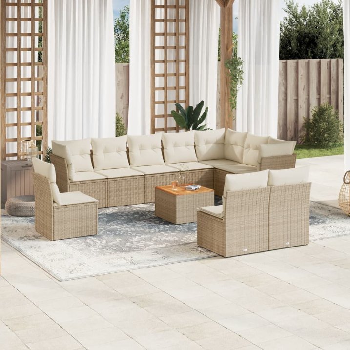 vidaXL 11-tlg. Garten-Sofagarnitur mit Kissen Schwarz Poly Rattan