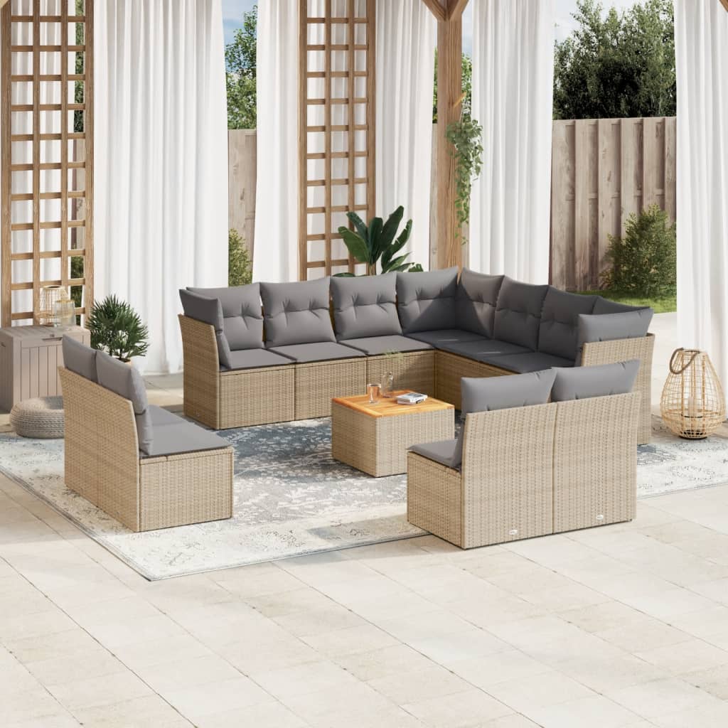 vidaXL 12-tlg. Garten-Sofagarnitur mit Kissen Schwarz Poly Rattan