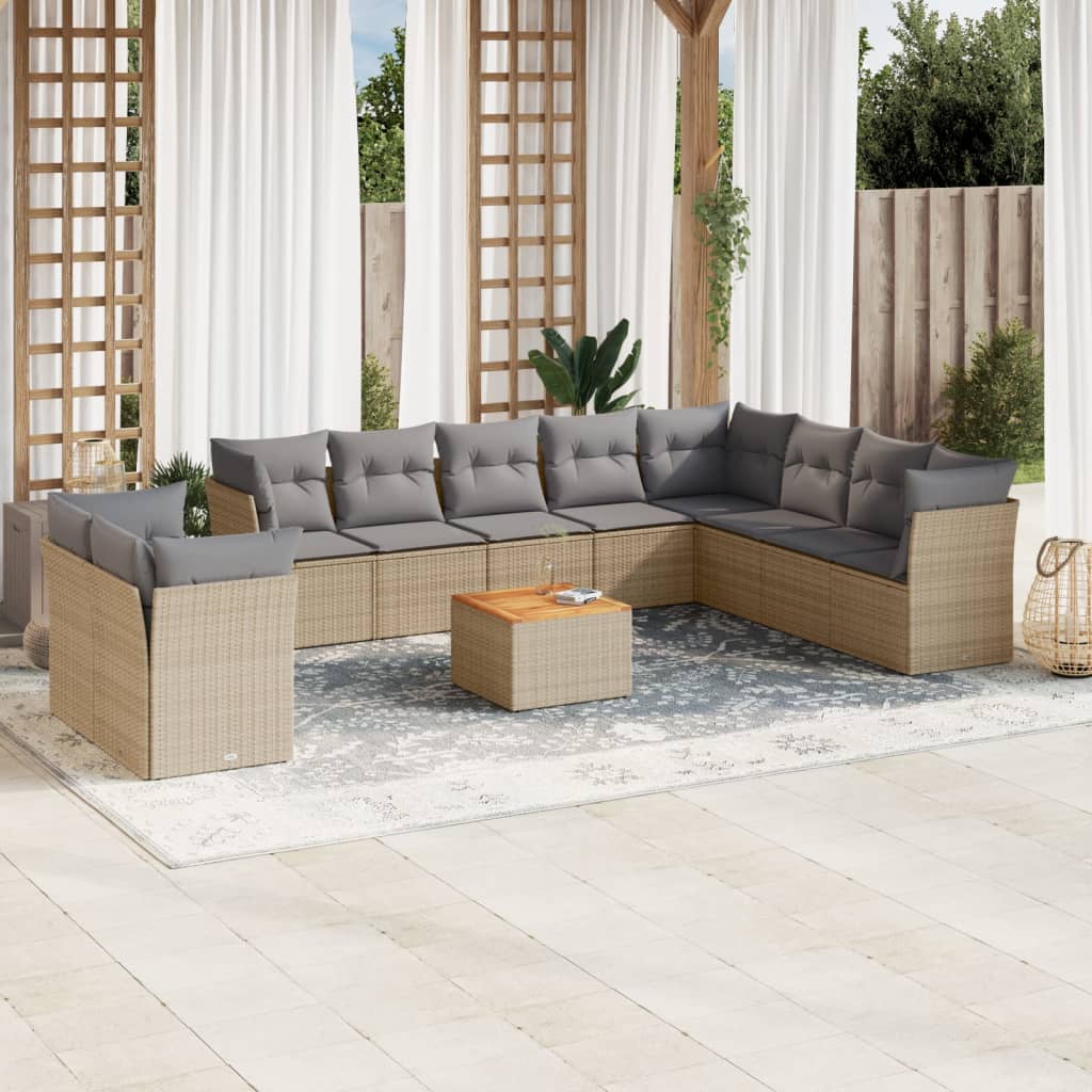 vidaXL 11-tlg. Garten-Sofagarnitur mit Kissen Schwarz Poly Rattan