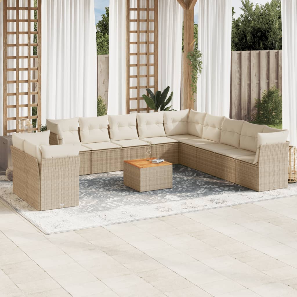 vidaXL 12-tlg. Garten-Sofagarnitur mit Kissen Schwarz Poly Rattan