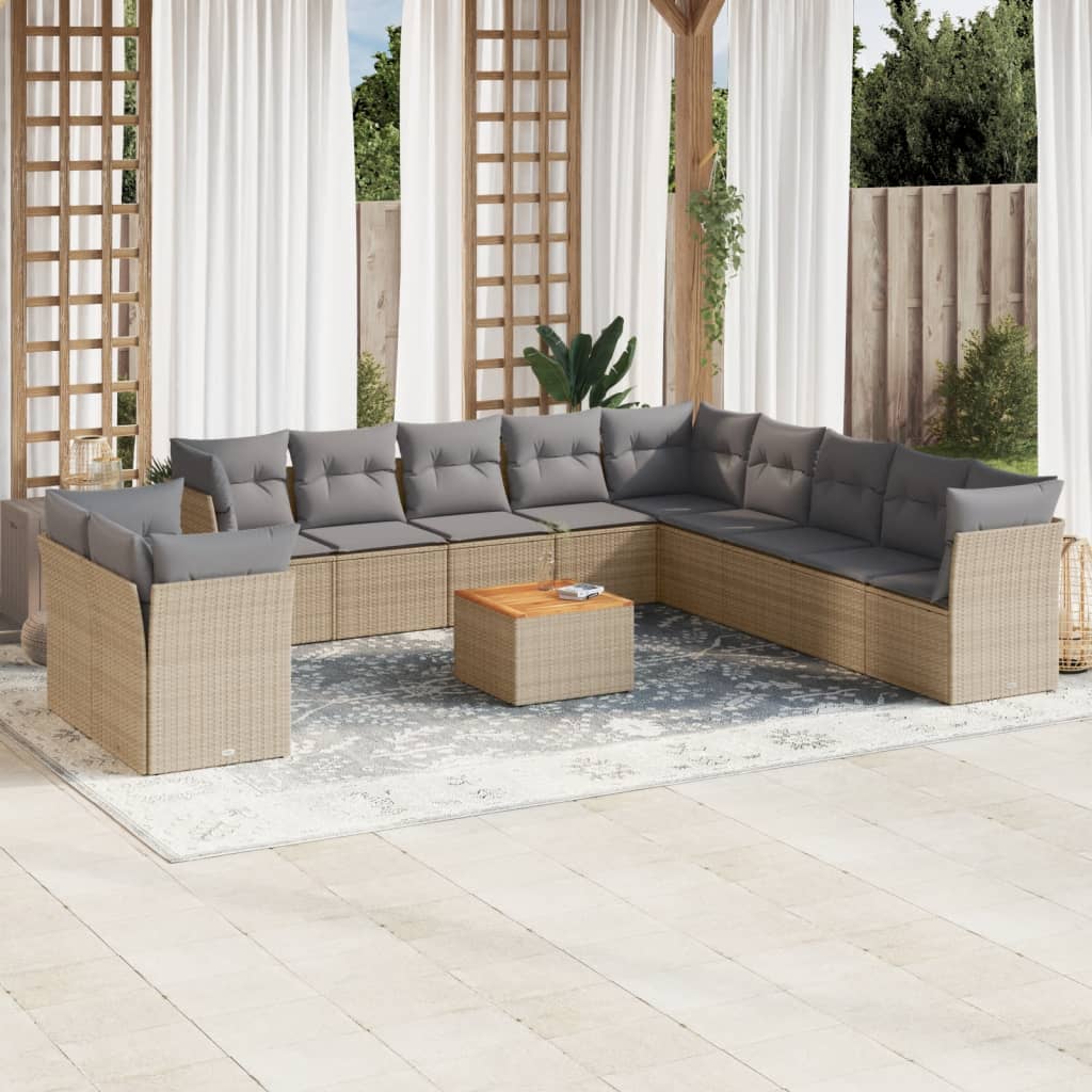 vidaXL 12-tlg. Garten-Sofagarnitur mit Kissen Schwarz Poly Rattan