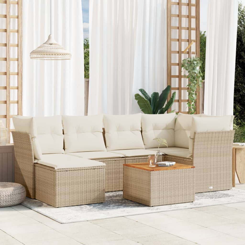 7-tlg. Garten-Sofagarnitur mit Kissen Schwarz Poly Rattan