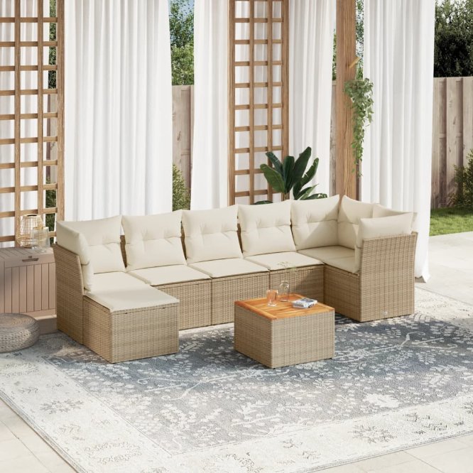 8-tlg. Garten-Sofagarnitur mit Kissen Schwarz Poly Rattan