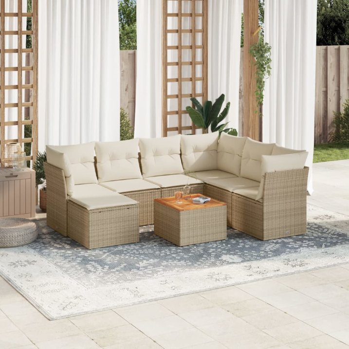 8-tlg. Garten-Sofagarnitur mit Kissen Schwarz Poly Rattan