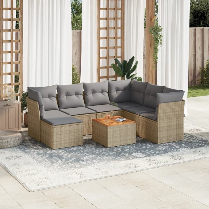 8-tlg. Garten-Sofagarnitur mit Kissen Schwarz Poly Rattan
