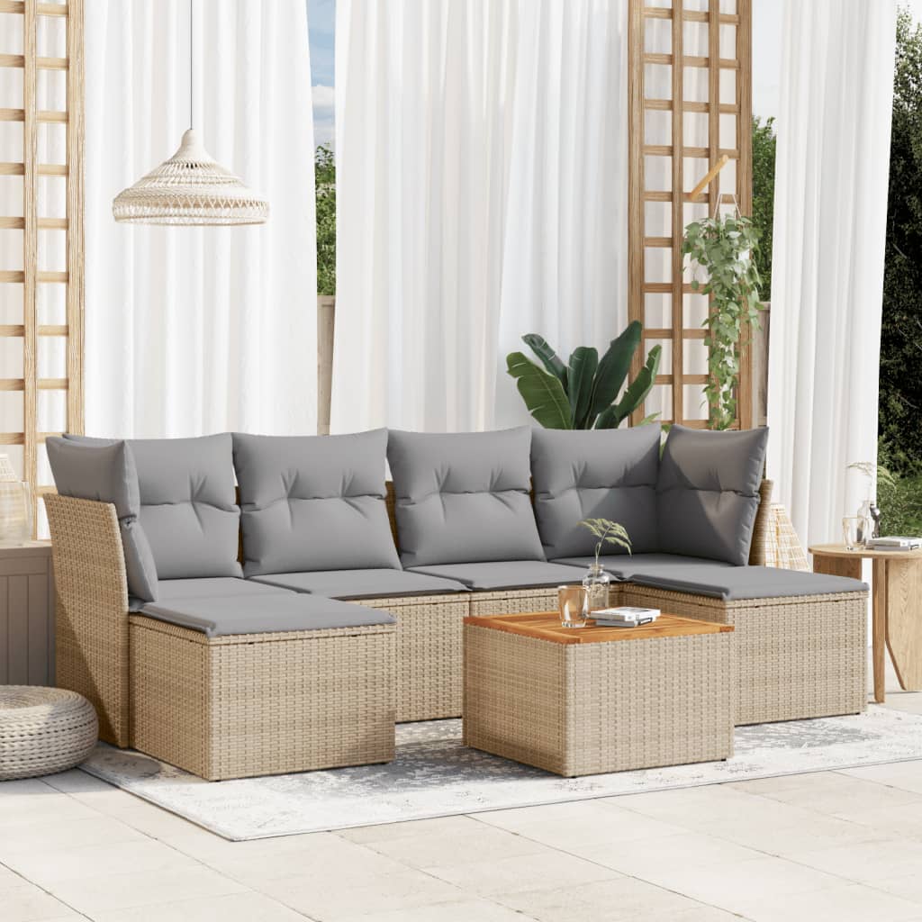 7-tlg. Garten-Sofagarnitur mit Kissen Schwarz Poly Rattan