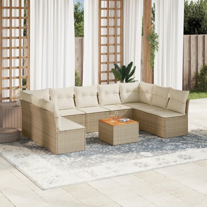 vidaXL 10-tlg. Garten-Sofagarnitur mit Kissen Schwarz Poly Rattan
