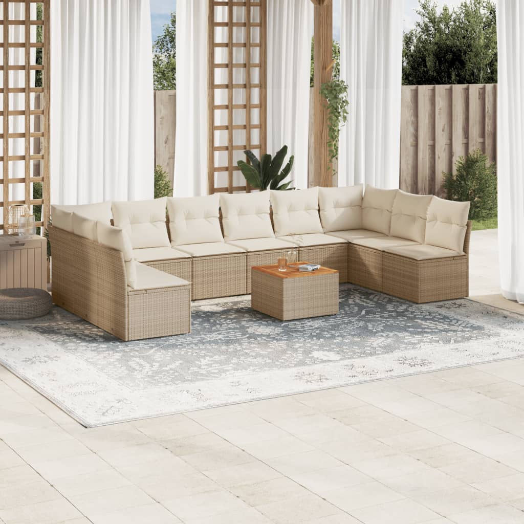 vidaXL 11-tlg. Garten-Sofagarnitur mit Kissen Schwarz Poly Rattan