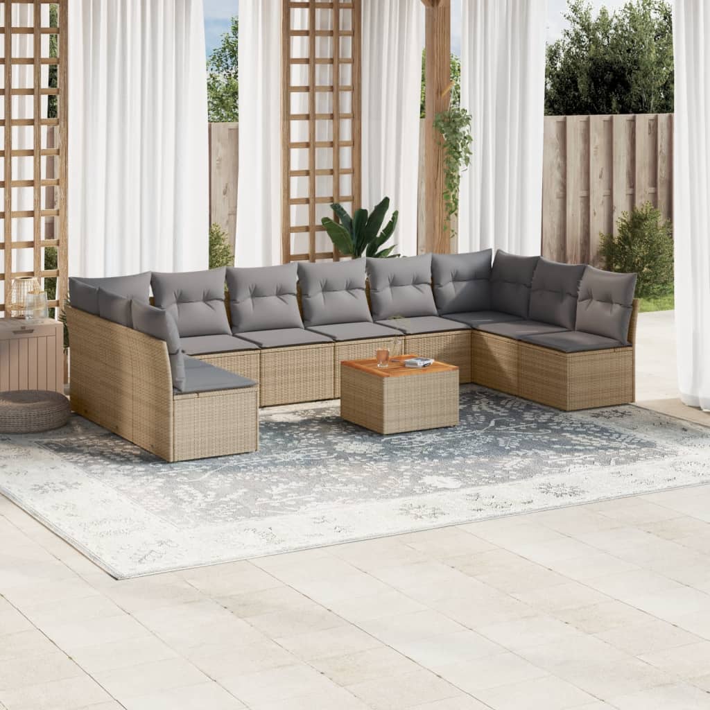 vidaXL 11-tlg. Garten-Sofagarnitur mit Kissen Schwarz Poly Rattan