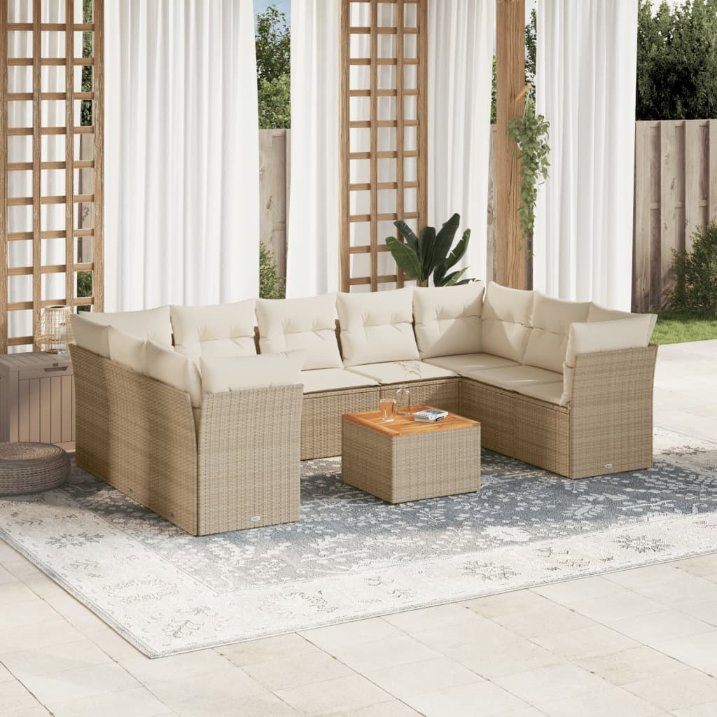 vidaXL 10-tlg. Garten-Sofagarnitur mit Kissen Schwarz Poly Rattan