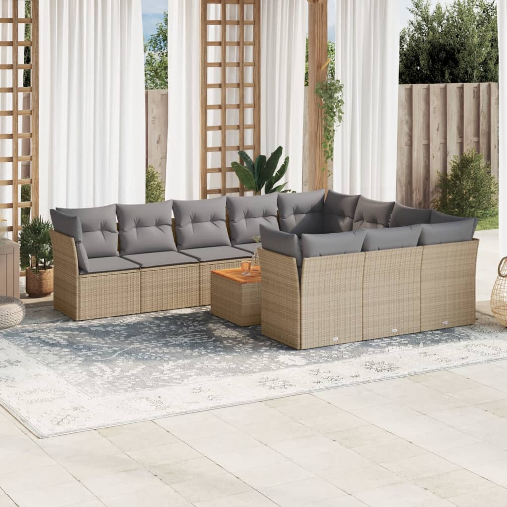 vidaXL 11-tlg. Garten-Sofagarnitur mit Kissen Schwarz Poly Rattan