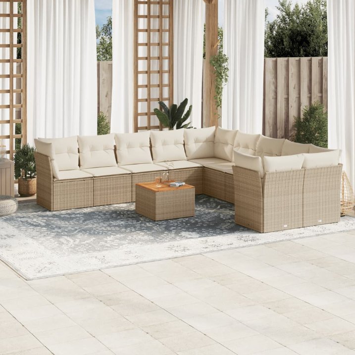 vidaXL 11-tlg. Garten-Sofagarnitur mit Kissen Schwarz Poly Rattan