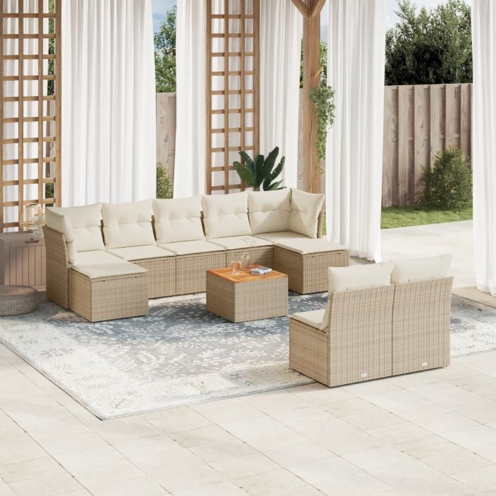 vidaXL 10-tlg. Garten-Sofagarnitur mit Kissen Schwarz Poly Rattan