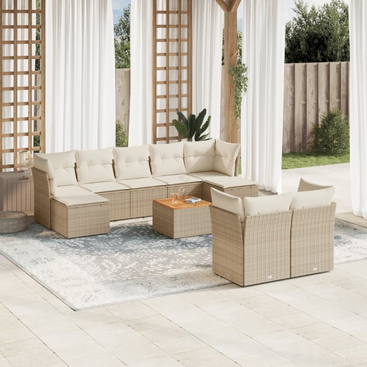 vidaXL 10-tlg. Garten-Sofagarnitur mit Kissen Schwarz Poly Rattan