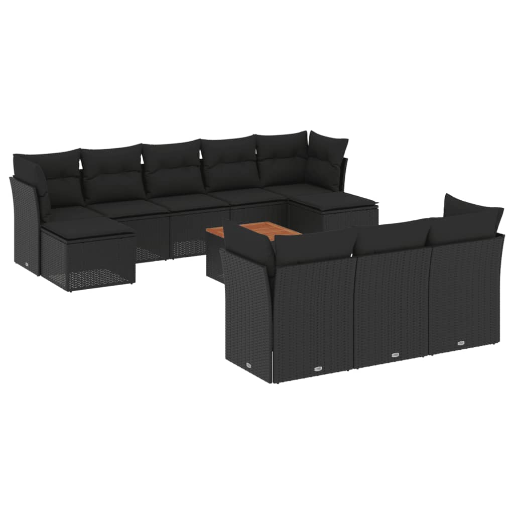 vidaXL 11-tlg. Garten-Sofagarnitur mit Kissen Schwarz Poly Rattan