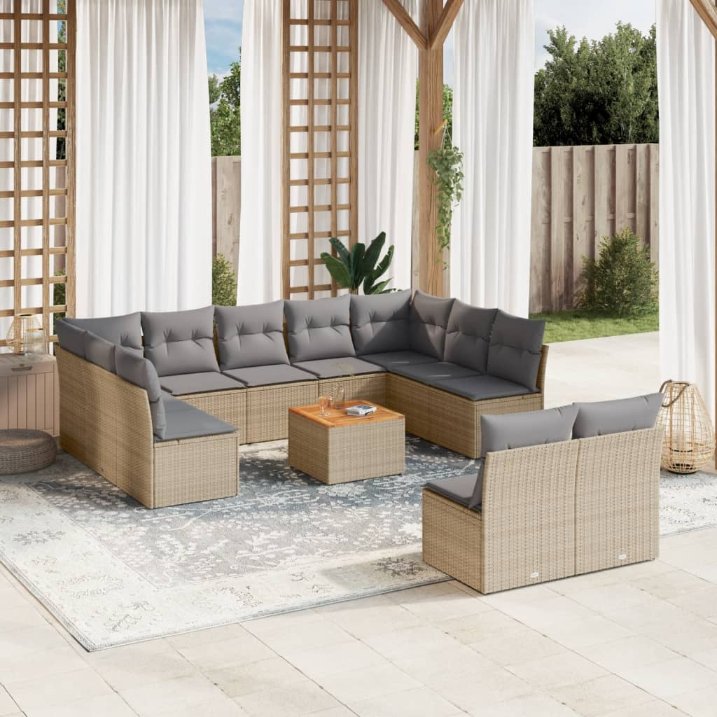 vidaXL 12-tlg. Garten-Sofagarnitur mit Kissen Schwarz Poly Rattan