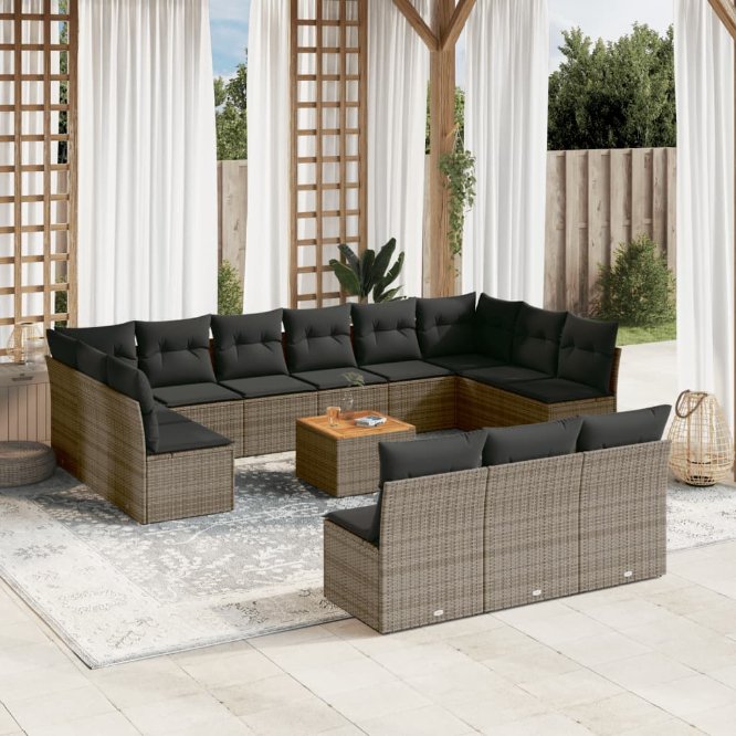 14-tlg. Garten-Sofagarnitur mit Kissen Schwarz Poly Rattan