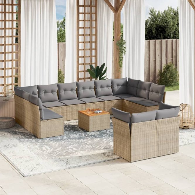 13-tlg. Garten-Sofagarnitur mit Kissen Schwarz Poly Rattan
