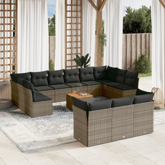 14-tlg. Garten-Sofagarnitur mit Kissen Schwarz Poly Rattan