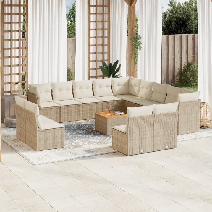 14-tlg. Garten-Sofagarnitur mit Kissen Schwarz Poly Rattan