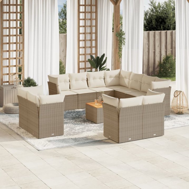12-tlg. Garten-Sofagarnitur mit Kissen Schwarz Poly Rattan