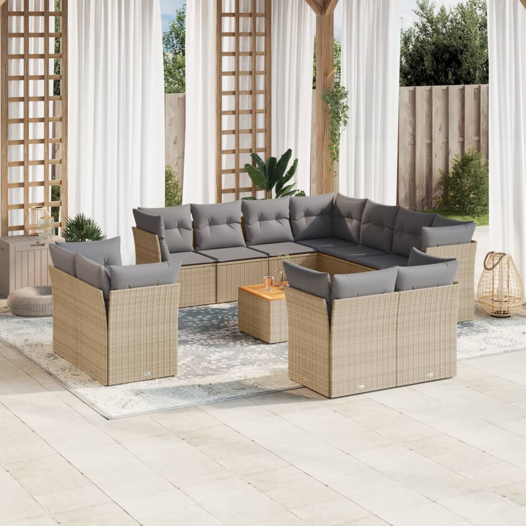 12-tlg. Garten-Sofagarnitur mit Kissen Schwarz Poly Rattan