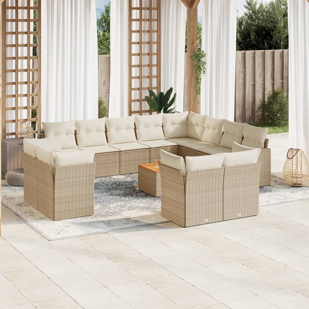 13-tlg. Garten-Sofagarnitur mit Kissen Schwarz Poly Rattan