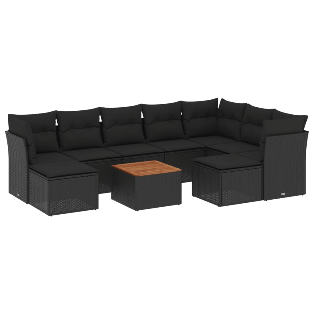 vidaXL 10-tlg. Garten-Sofagarnitur mit Kissen Schwarz Poly Rattan